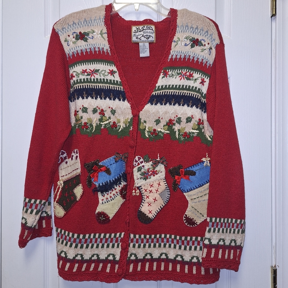 Vintage 1999 Heirloom Collectibles Sweater~Christmas~Holiday Stockings~Small - Picture 2 of 10